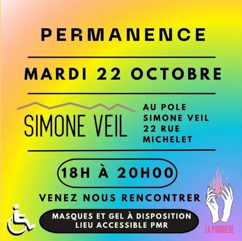 Permanence

Ce mardi 22 octobre au pôle Simone Veil
22 rue Michelet,
76600 Le Havre
de 18h à 20h00

Venez nous rencontrer 
Masques et gel à disposition ⚕️
Lieu accessible aux Pmr ♿