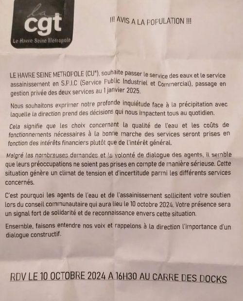 Rassemblement contre la privatisation du service des eaux et de l'assainissement des eaux